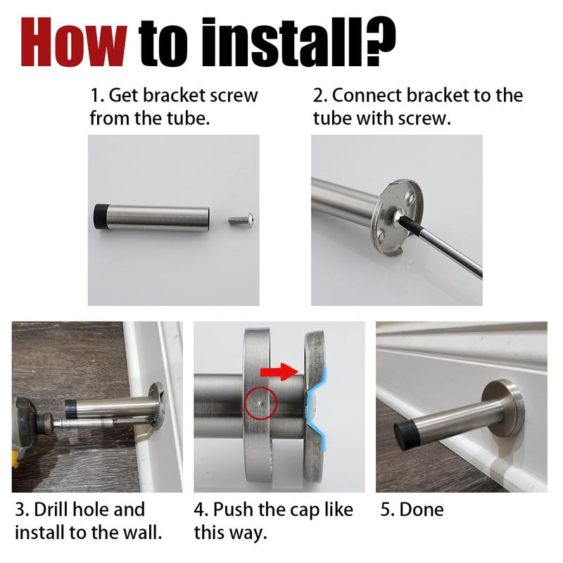 JQK Door Stopper, 304 Stainless Steel Thicken 1mm Sound Dampening Door Stop Bumper Wall Protetor 4 Pack, Brushed, DSB5-BN-P4 - Image 3